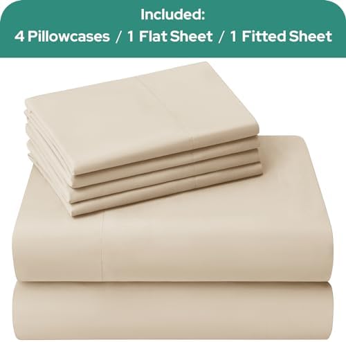 HOMEIDEAS King Size Bed Sheets - 6 Piece Set (Cream) - Extra Soft