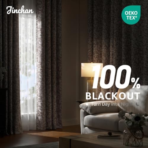 jinchan Taupe Grey Blackout Curtains 84 Inch Farmhouse Grommet 2