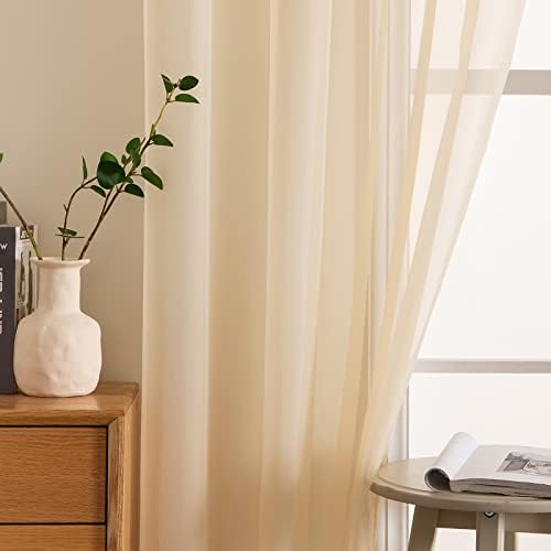 MIULEE Cream Beige Sheer Curtains 54 X 96 Inches, 2 Panels