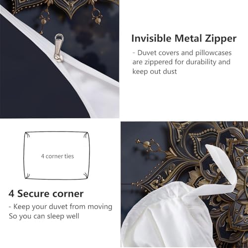 Luxurious Mandala Relief Duvet Cover King 3Pcs, Breathable Microfiber