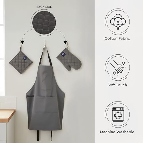 Encasa XO Kitchen Apron with Oven Gloves & Potholder - Combo Set -100%