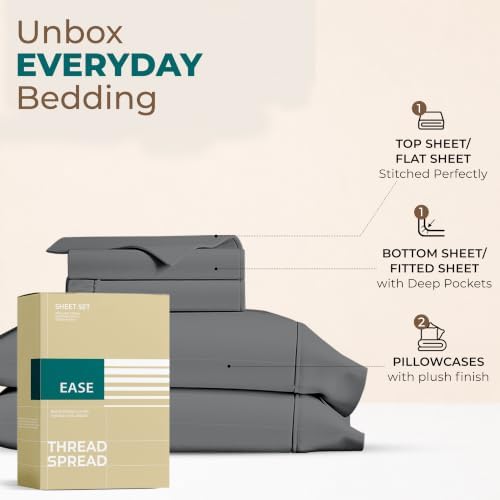 THREAD SPREAD 100% Cotton Full Size Sheet Sets, Sateen, Dark Grey