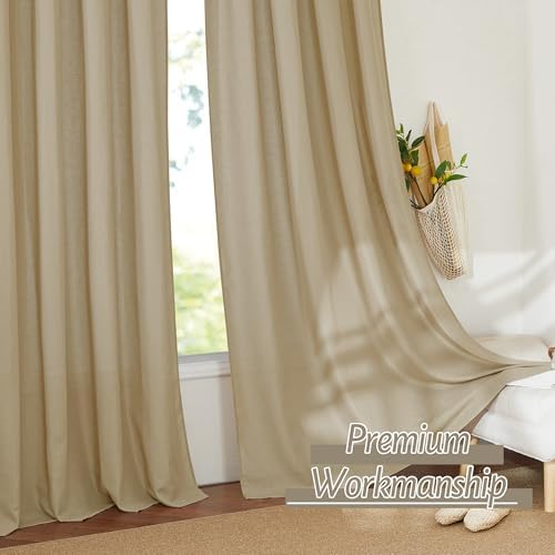 RYB HOME Linen Sheer Curtains 2 Panels for Living Room, Semi