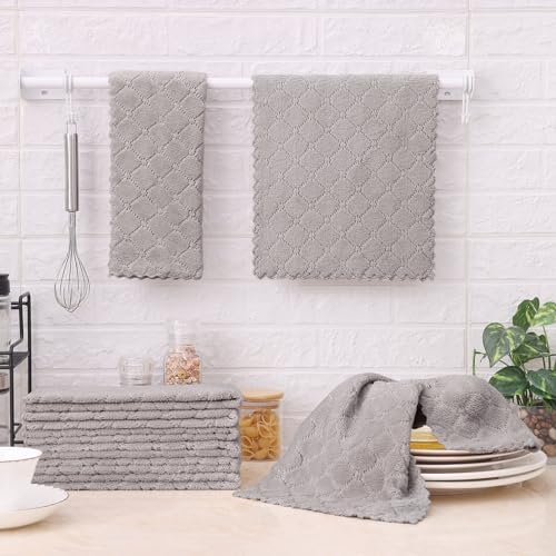 Homaxy 12 Pack Kitchen Coral Velvet Dish Cloths(10 x 20 Inches, Grey)