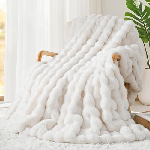 Touchat Luxury 1000GSM Rabbit Faux Fur Twin Blanket, Super Heavy Warm