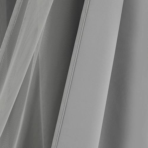 Bujasso Grey 90% Blackout Curtains with Sheer Overlay Mix and Match