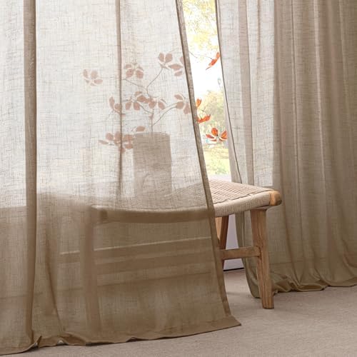 ANRODUO Extra Long Taupe Semi Sheer Linen Curtains 108 inch Length 2