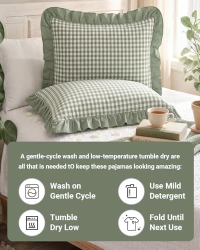 2 Pack Ruffled Gingham Throw Pillow Covers 18x18 Green Plaid