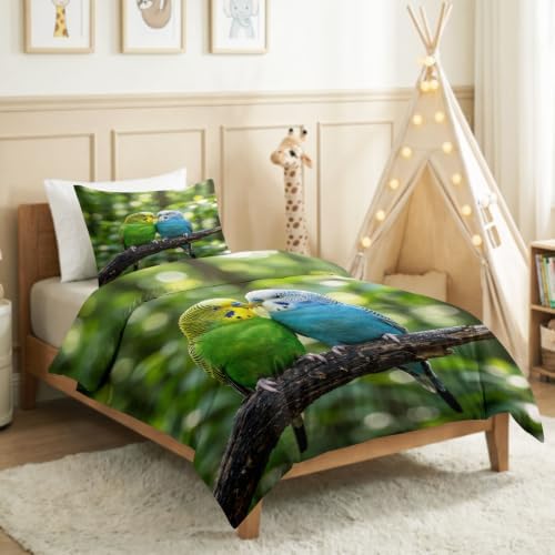 King Duvet Cover Set Soft Microfiber Animals Budgerigar