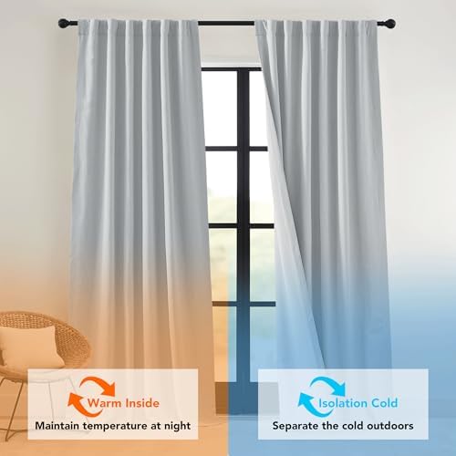 RYB HOME Faux Linen Living Room Curtains Pinch Pleated, Light Block