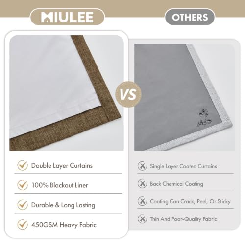MIULEE Pinch Pleated Blackout Linen Curtains Dutch Cocoa 2 Panels