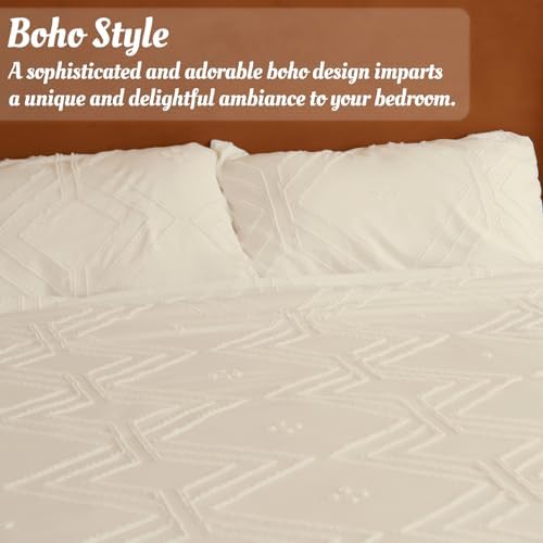 Duvet Cover Set Queen Size, Boho Bedding, 3 Pieces Embroidery Shabby