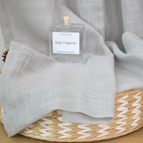 UPOPO Grey Sheer Curtains 63 inches Linen Texured Farmhouse Living