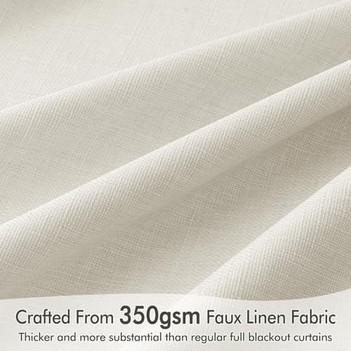 MIULEE 100% Blackout Back Tab Pleat Linen Curtains 50" Wx96 L,Ivory