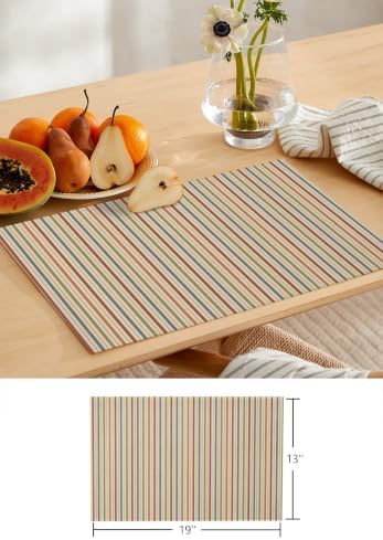 Vintage Beige Stripes Table Mats Set of 6 with Table Runner 90 Inches