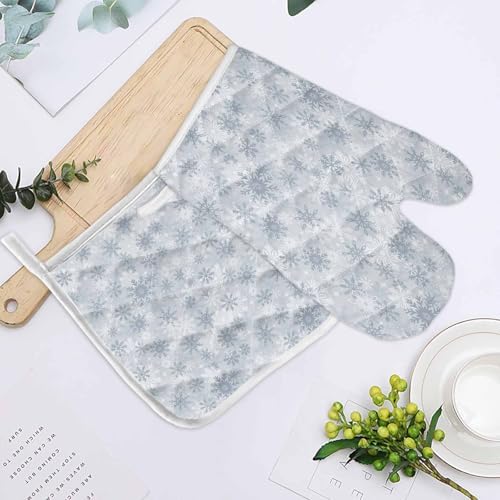 Quilted Cotton Terry Cloth Oven Mitt, Pot Holder Winter Snowflakes