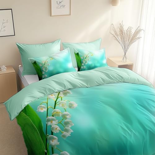 King Duvet Cover Set Lily of The Valley Soft Microfiber Reversible