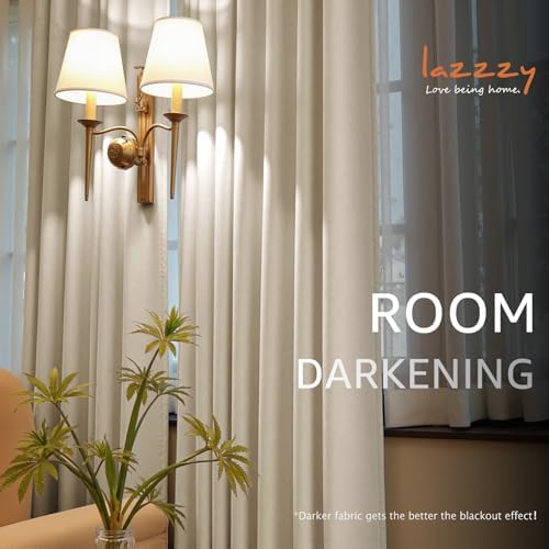 Lazzzy Beige Velvet Curtains Neutral Grommet 52×84 Inch 2 Panels