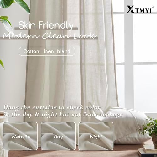 XTMYI Oatmeal Beige Back Tab/Hook Belt Linen Cotton Sheer Curtains