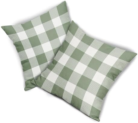 Light Sage Green and White Buffalo Plaid Pillow Covers 18x18 Set of 2