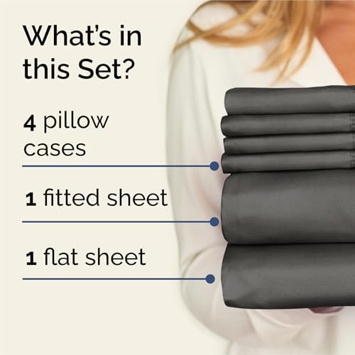 CGK King 6pc Bed Sheet Set - Breathable & Cooling - Charcoal
