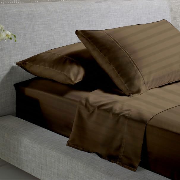 Rajlinen Twin XL Size Sheets- 4 Piece Taupe Stripe Sheet Set- 100%