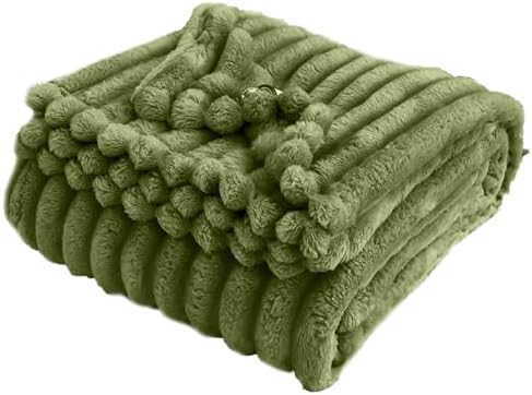 Faux Fur Throw Blanket for Couch, 60x80 Inches 3D Ribbed Soft Plush