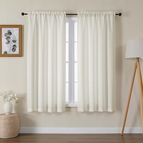 Lecloud Bessie Ivory Curtains 63 Inch Length 2 Panels, Elegant Light