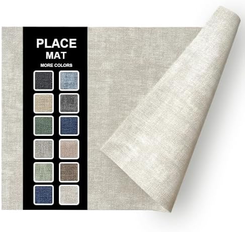 Place Mats Set of 6, Light Gray Leather Table Mats, Washable
