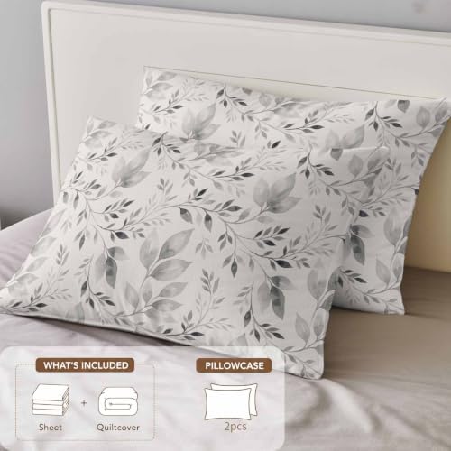Leaves Twigs King 4 Piece Duvet Cover Set, Rustic Country Minimalist