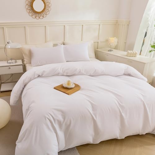 ECOCOTT Cotton 3 Pcs Duvet Cover Set Linen Feel Off White Queen Size