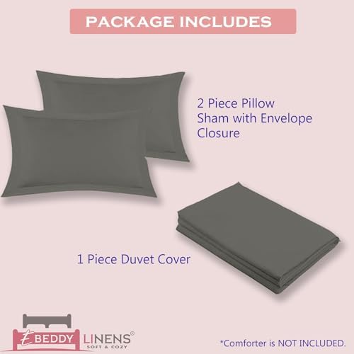 eBeddy Linens Microfiber Duvet Cover Set Full/Queen 90x90, Dark Grey