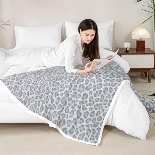 Erosebridal Light Gray Leopard Print Fleece Blanket Twin 60x80 Inch