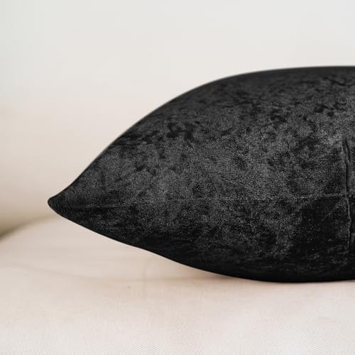 NiNi ALL Black Velvet Throw Pillow Covers 18x18 Set of 2 Sofa Couch
