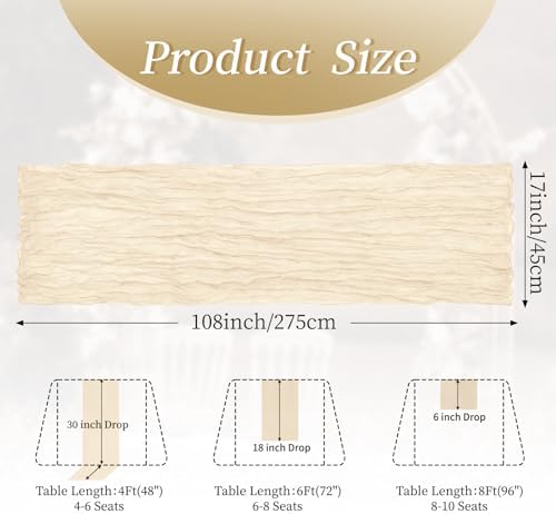 10 Pack Ivory 17 x 108 Inch Cheesecloth Table Runner - Boho Gauze