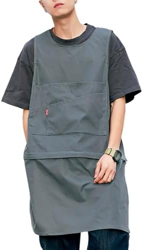 Bib Apron, Adjustable, with Pockets,Detachable Hem Suitable for