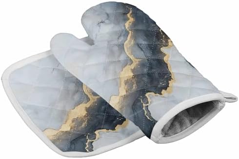 Quilted Cotton Terry Cloth Oven Mitt, Pot Holder Marble Abstract Grey