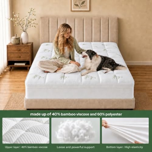 2 Inch Mattress Topper Queen - Viscose Derived from Bamboo,White