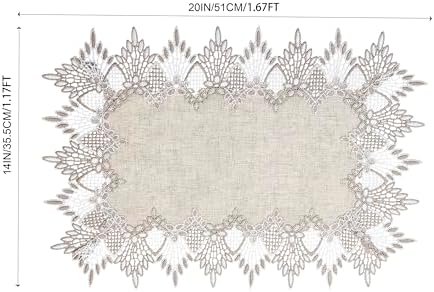 Natural Neutral Earth Tones Beige Lace Linen Table Runner 72 inches