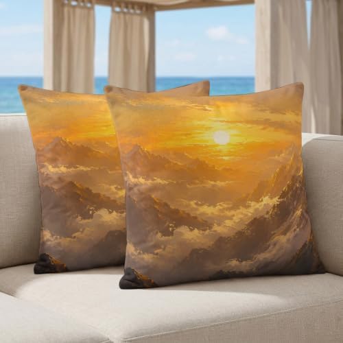 24 x 24 Pillow Covers Set of 2, Mountain Landscape Decorative Throw