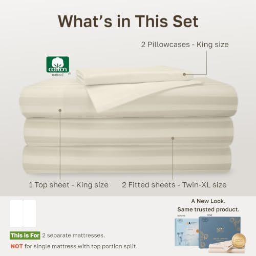 California Design Den 100% Cotton Sateen Split King Sheets Set, 5 Pcs