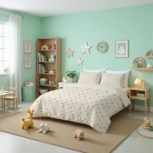 Beige Elegant Rainbow Polka Dots Duvet Cover Set for Women Girls 3 Pcs