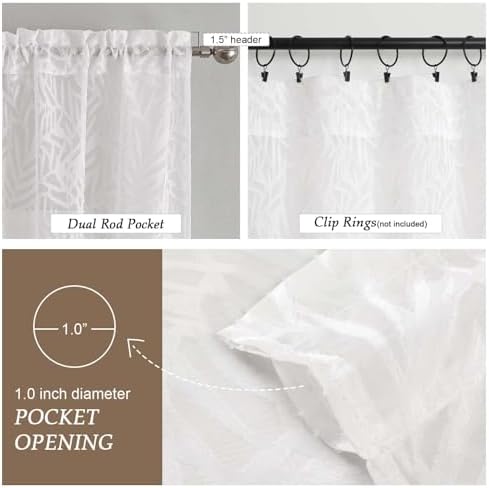 OVZME Extra Wide White Sheer Curtains 108 Inches Long 2 Panels Set