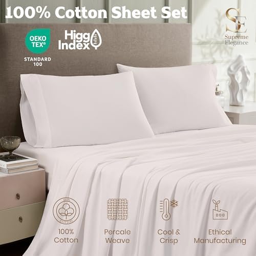 SUPREME ELEGANCE Cotton Queen Bed Sheets Set, 100% Cotton, Soft Pink