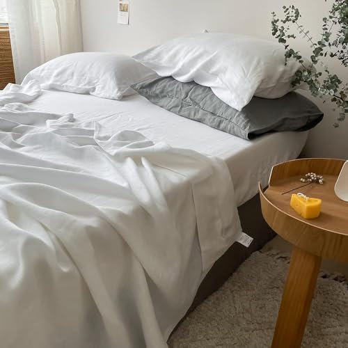 Simple&Opulence 100% Linen Fitted Sheet Cal King, 14 Inch Deep Pocket