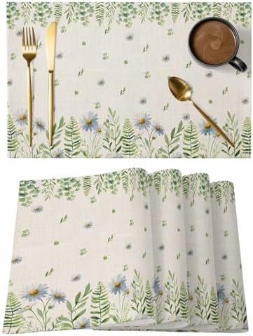 Placemats Set of 8, Farmhouse Botancial Woven Placemat, Linen Place
