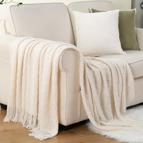 BATTILO HOME White Throw Blankets for Couch, Soft Ivory Blanket