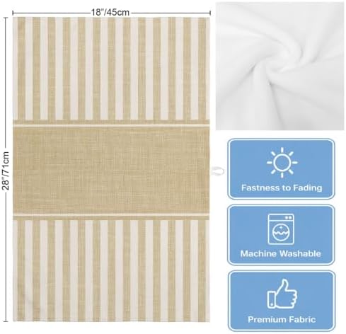 Pale Brown Striped Kitchen Towels Set of 3, Water Absorbent Dish