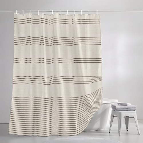 Minimalist Stripes Shower Curtain, Vintage Brown Striped Lines Linen