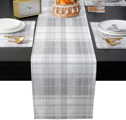 Plaid Pastoral Table Runner and Placemats Set of 4 Classic Gray Check